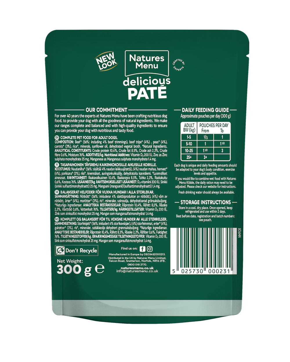 Natures Menu Beef and Tripe Dog Pouch 300g