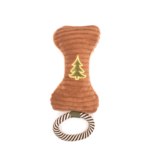 Christmas Cuddly Bone with Rope Dog Toy