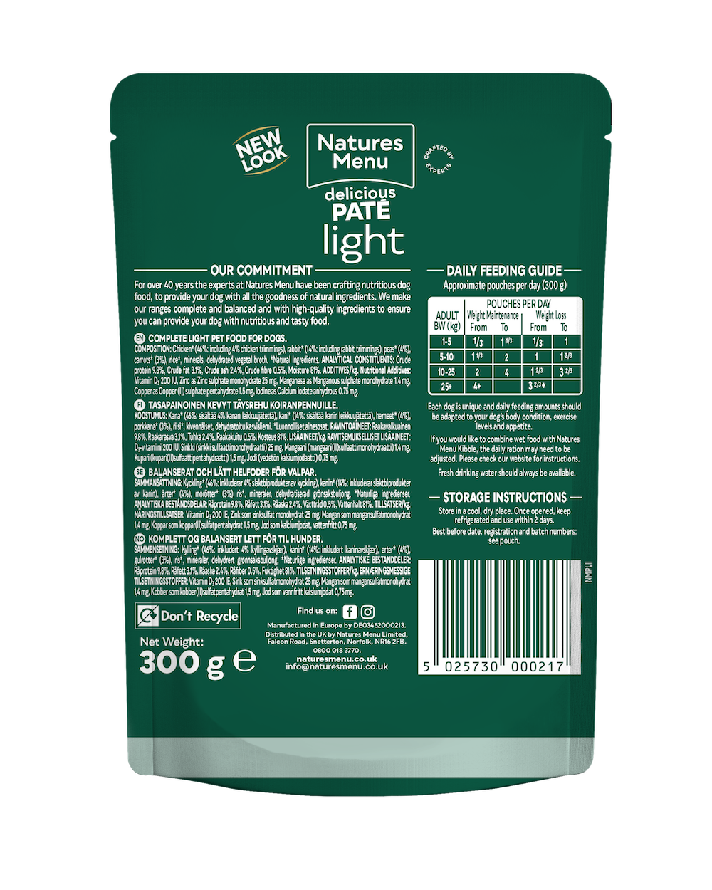 Natures Menu Chicken with Rabbit Pouch Light 300g