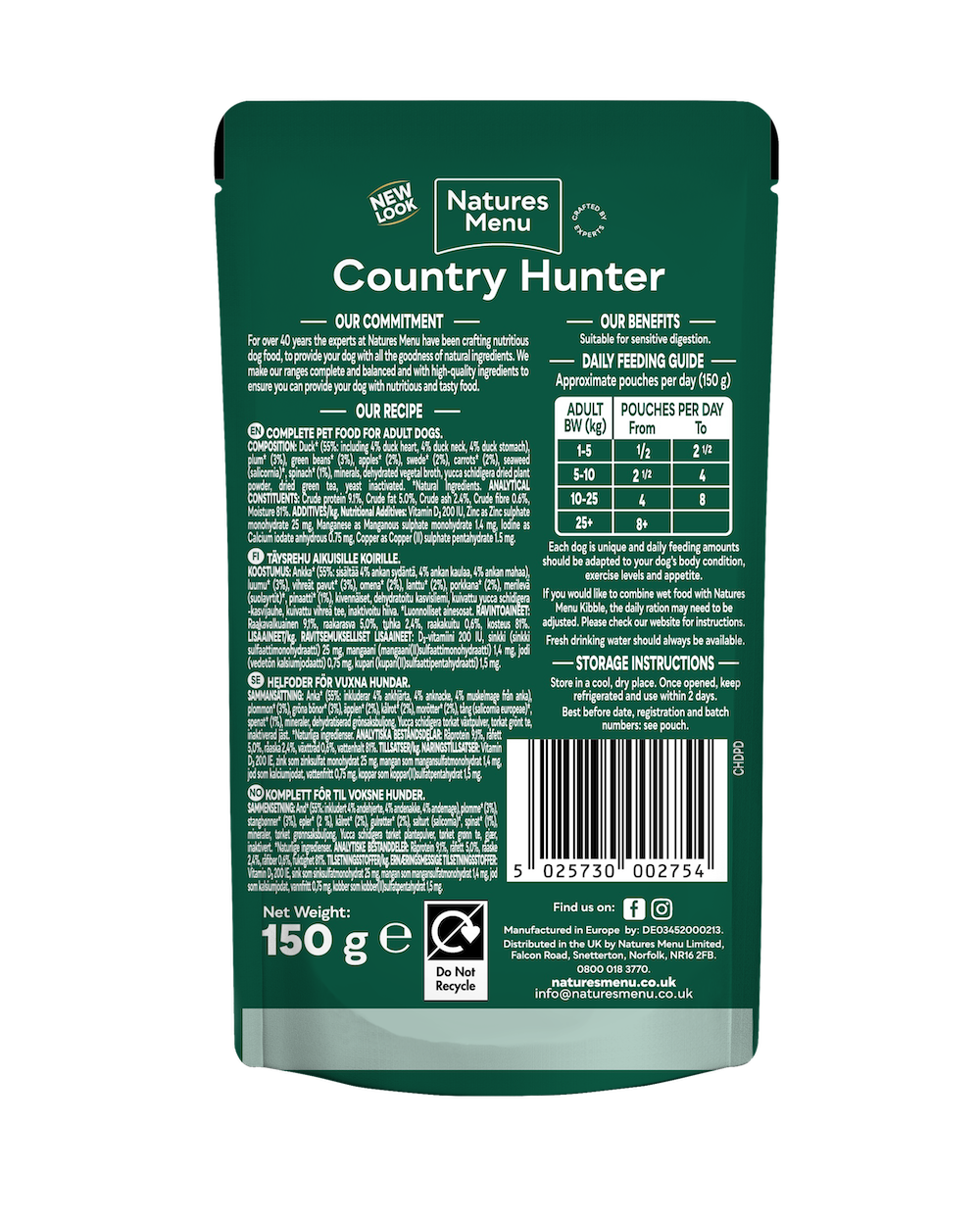 Natures Menu Country Hunter Duck with Superfoods Pouch 150g