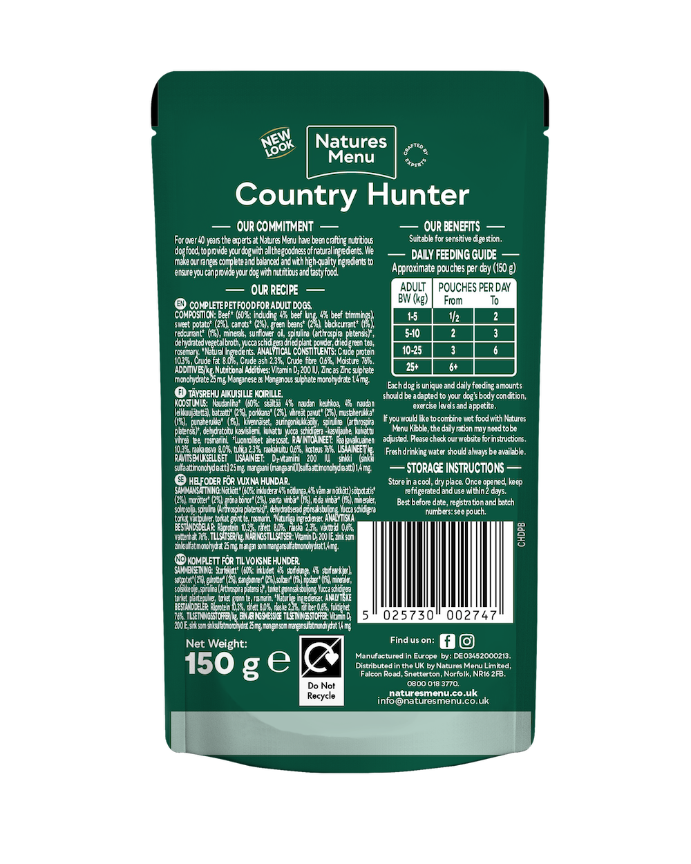 Natures Menu Country Hunter Beef with Superfoods Pouch 150g