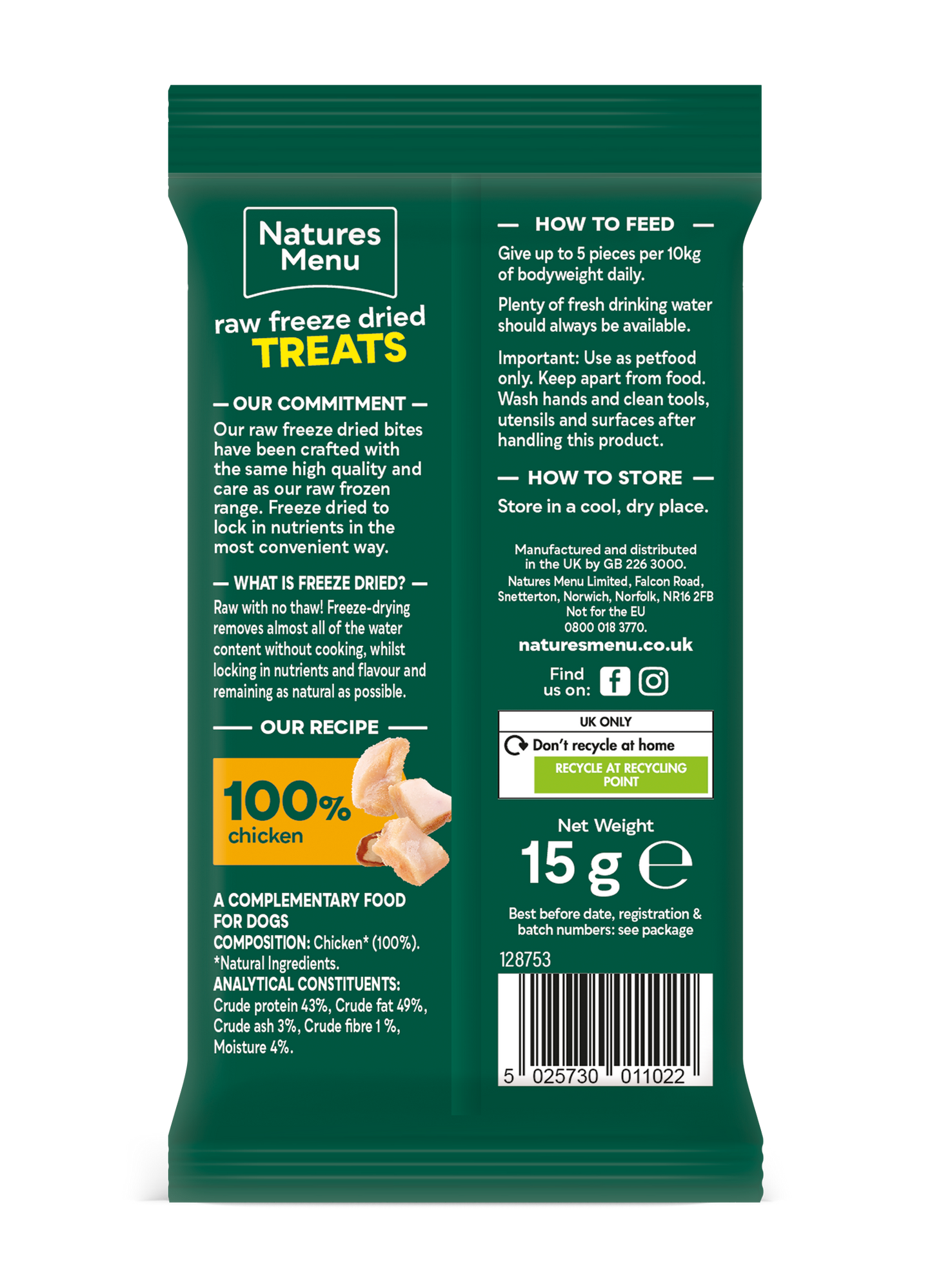 Natures Menu Freeze Dried Chicken Bites 15g